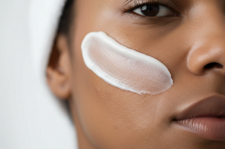 close-up-of-acne-on-face-a-swipe-of-cream-texture-minimal-bright-background-include-inclusive-model-skin-tones