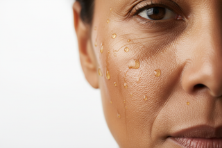 close-up-of-wrinkled-and-fine-lines-face-skin-a-drops-of-serum-minimal-bright-background-include-inclusive-model-skin-tones