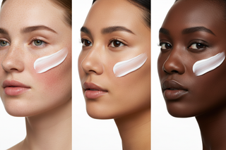 close-up-of-redness-and-sensitive-face-skin-a-swipe-of-cream-texture-minimal-bright-background-include-inclusive-model-skin-tones