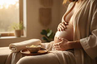 tasteful-cozy-belly-care-moment-hands-applying-butter-soft-robe-linen-no-clinical-vibe