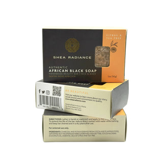 Shea Radiance citrus African Black Soap 3-pack Bars on a white background