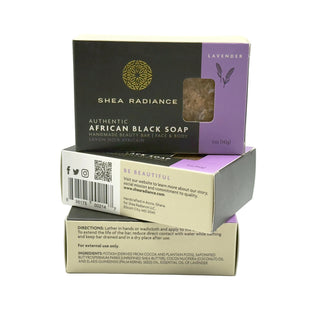 Shea Radiance lavender African Black Soap 3-pack Bars on a white background
