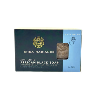 Shea Radiance unscented African Black Soap Bar on a white background