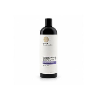 A bottle of Shea Radiance African Black Soap Soap Wash, Lavender & Mint, on a clean white background.
