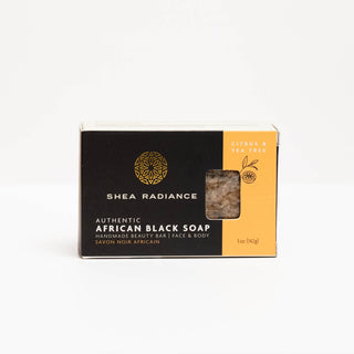 Shea Radiance citrus African Black Soap on a white background