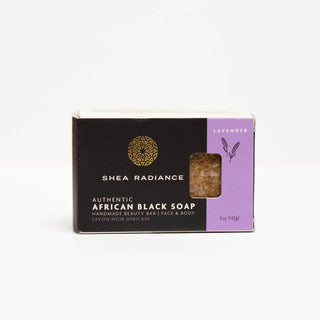 Shea Radiance lavender African Black Soap on a white background