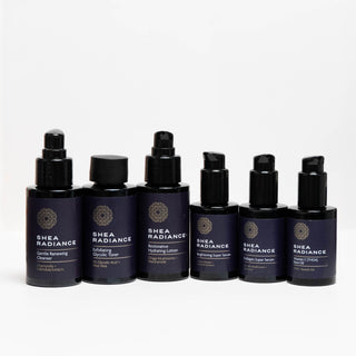 Shea Radiance 6-piece signature regimen travel size face care on a white background