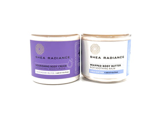 Moisture_Layering_Duo - lavender nourishing cream & unscneted whipped butter on a white background