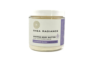 Shea Radiance lavender whipped body butter jar on a white background