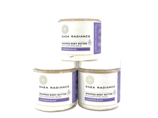 Shea Radiance lavender whipped body butter with lavender bliss on a white background